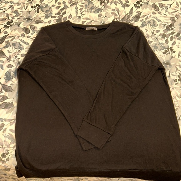 Black Long Sleeve PullOver Women's Fall Side Split Loose Casual Tunic Tops - Picture 2 of 6